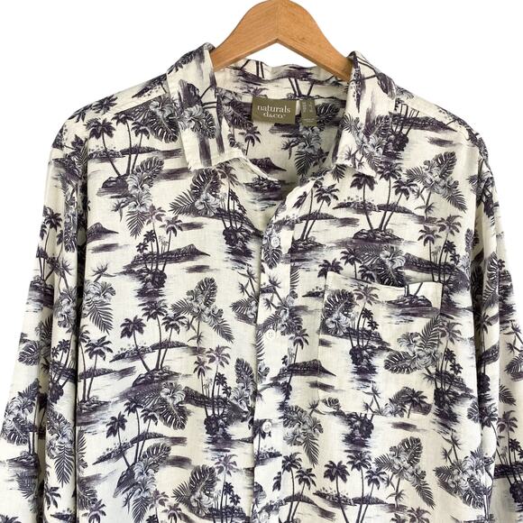Naturals d&co. Linen Blend Shirt Men Size L Gray Tropical Button Up Long Sleeve - Picture 1 of 6